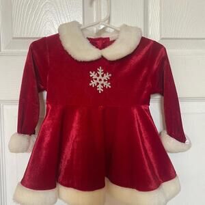 Kids Play Red Velvet Holiday Dress with Faux Fur Trim, 18 Months